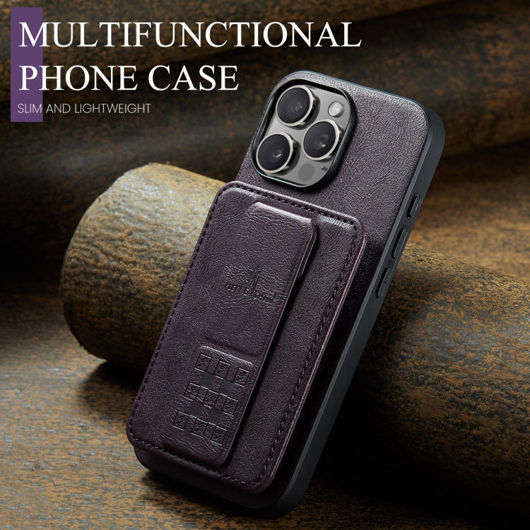 For iPhone 16 Pro Max Fierre Shann Oil Wax Cow Leather Card Holder Back Phone Case(Purple) - iPhone 16 Pro Max Cases by FIERRE SHANN | Online Shopping South Africa | PMC Jewellery | Buy Now Pay Later Mobicred