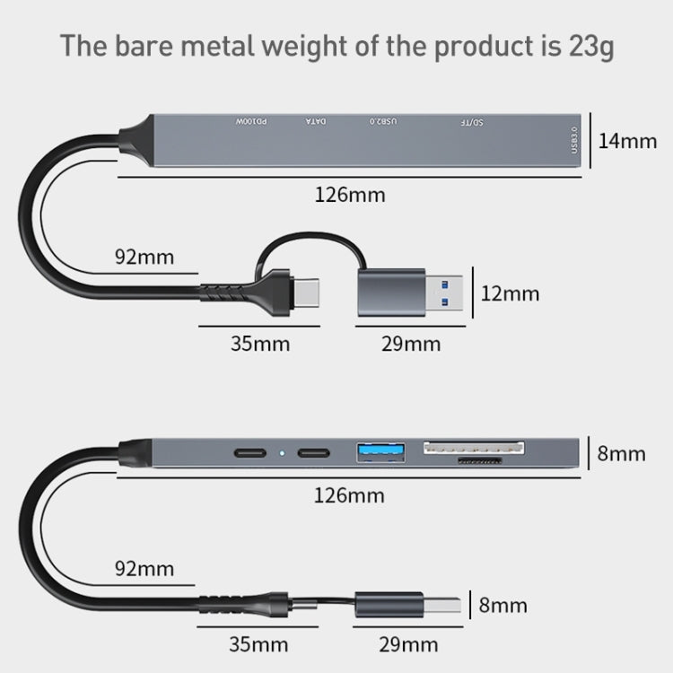 ADS-807D 6 in 1 USB + Type-C to PD100W + USB3.0/2.0 + SD/TF HUB Docking Station(Space Grey) - USB HUB by PMC Jewellery | Online Shopping South Africa | PMC Jewellery | Buy Now Pay Later Mobicred