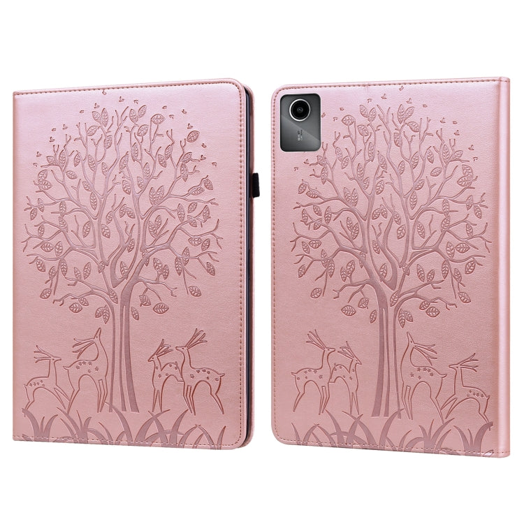 For Lenovo Tab M11 / Xiaoxin Pad 11 2024 Tree & Deer Embossed Leather Tablet Case(Pink) - Lenovo by PMC Jewellery | Online Shopping South Africa | PMC Jewellery | Buy Now Pay Later Mobicred