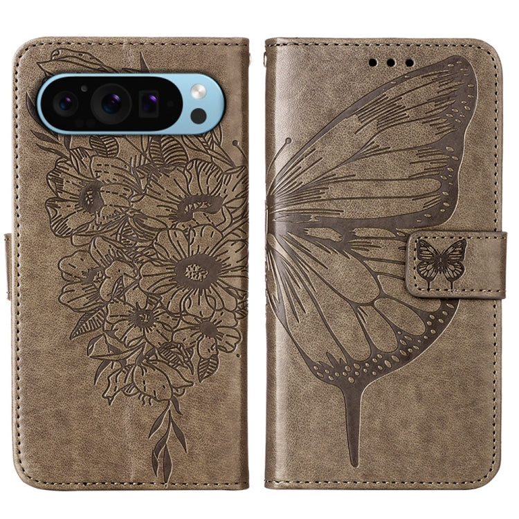 For Google Pixel 9 Embossed Butterfly Leather Phone Case(Grey) - Google Cases by PMC Jewellery | Online Shopping South Africa | PMC Jewellery | Buy Now Pay Later Mobicred