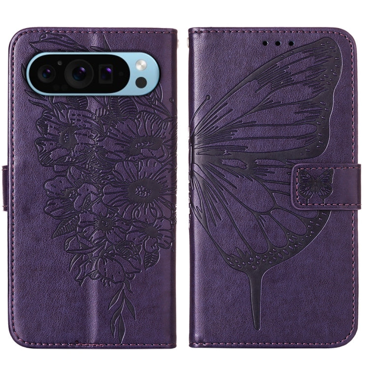 For Google Pixel 9 Embossed Butterfly Leather Phone Case(Dark Purple) - Google Cases by PMC Jewellery | Online Shopping South Africa | PMC Jewellery | Buy Now Pay Later Mobicred