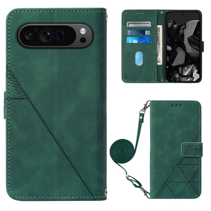 For Google Pixel 9 Pro Crossbody 3D Embossed Flip Leather Phone Case(Dark Green) - Google Cases by PMC Jewellery | Online Shopping South Africa | PMC Jewellery | Buy Now Pay Later Mobicred