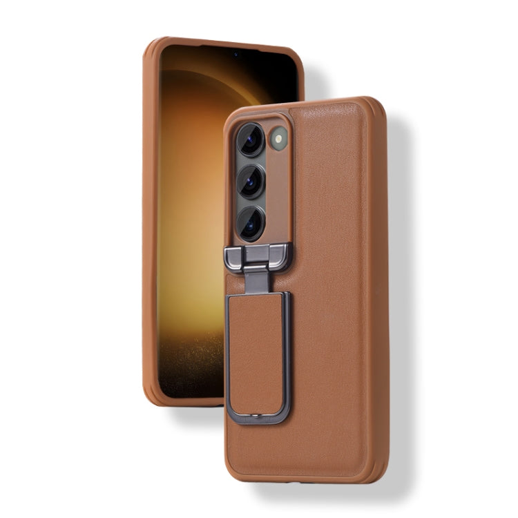 For Samsung Galaxy S24+ 5G Lens Flip Cover All-inclusive Phone Case with Holder(Brown) - Galaxy S24+ 5G Tempered Glass by PMC Jewellery | Online Shopping South Africa | PMC Jewellery