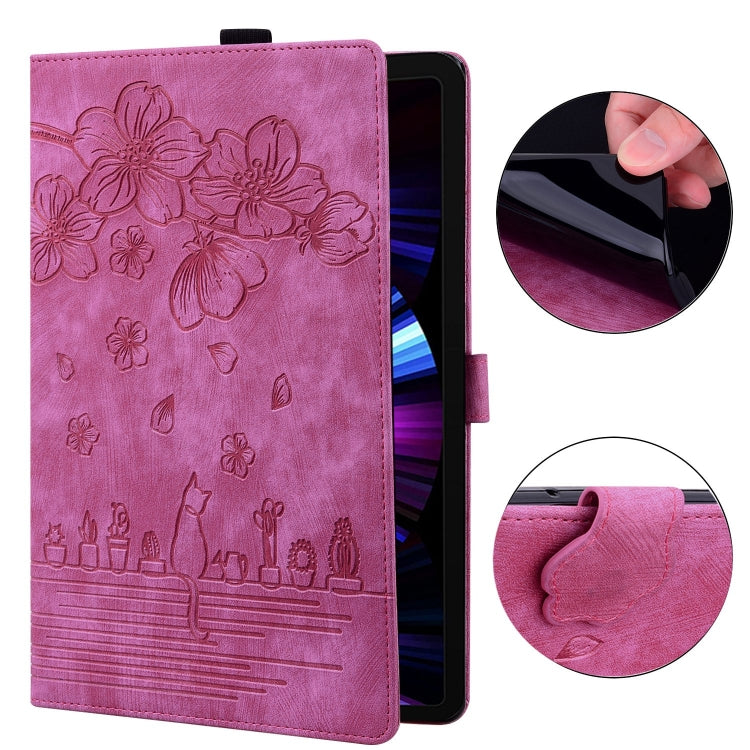 For Honor Pad 9 Cartoon Sakura Cat Embossed Leather Tablet Case(Rose Red) - Honor by PMC TechLife | Online Shopping South Africa | PMC TechLife | Buy Now Pay Later Mobicred