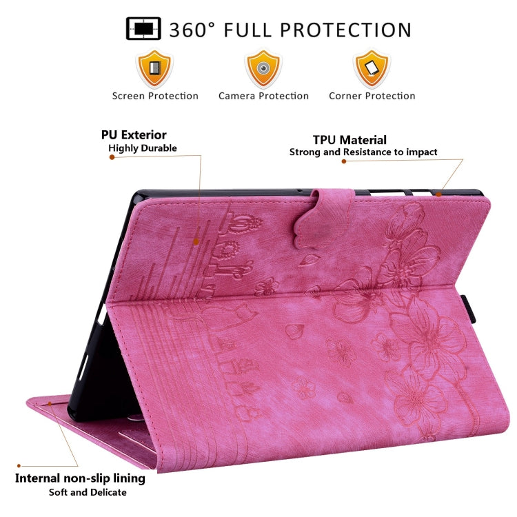 For Honor Pad 9 Cartoon Sakura Cat Embossed Leather Tablet Case(Rose Red) - Honor by PMC TechLife | Online Shopping South Africa | PMC TechLife | Buy Now Pay Later Mobicred