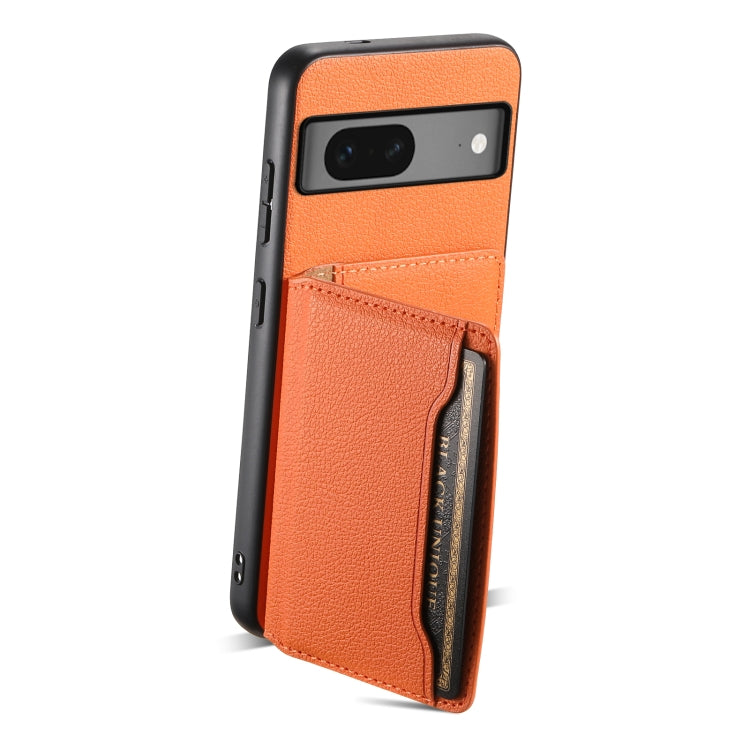 For Google Pixel 7 5G Calf Texture Card Bag Design Full Coverage Phone Case(Orange) - Google Cases by PMC TechLife | Online Shopping South Africa | PMC TechLife | Buy Now Pay Later Mobicred