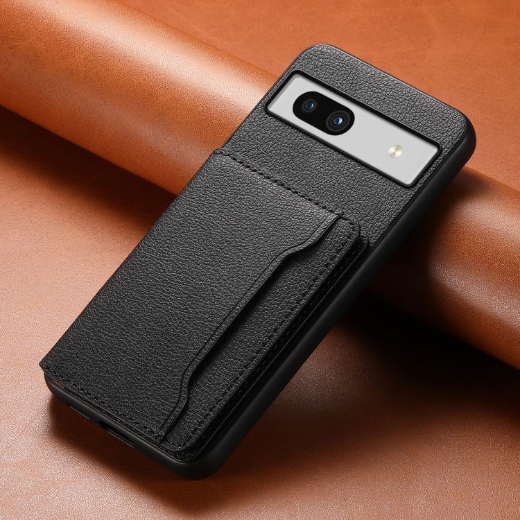 For Google Pixel 7a Calf Texture Card Bag Design Full Coverage Phone Case(Black) - Google Cases by PMC TechLife | Online Shopping South Africa | PMC TechLife | Buy Now Pay Later Mobicred