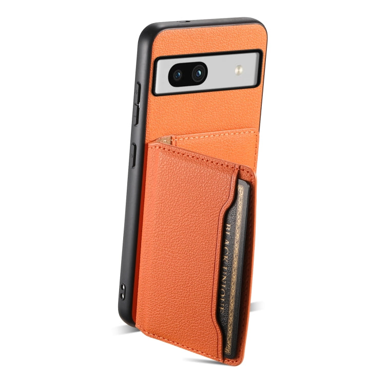For Google Pixel 7a Calf Texture Card Bag Design Full Coverage Phone Case(Orange) - Google Cases by PMC TechLife | Online Shopping South Africa | PMC TechLife | Buy Now Pay Later Mobicred