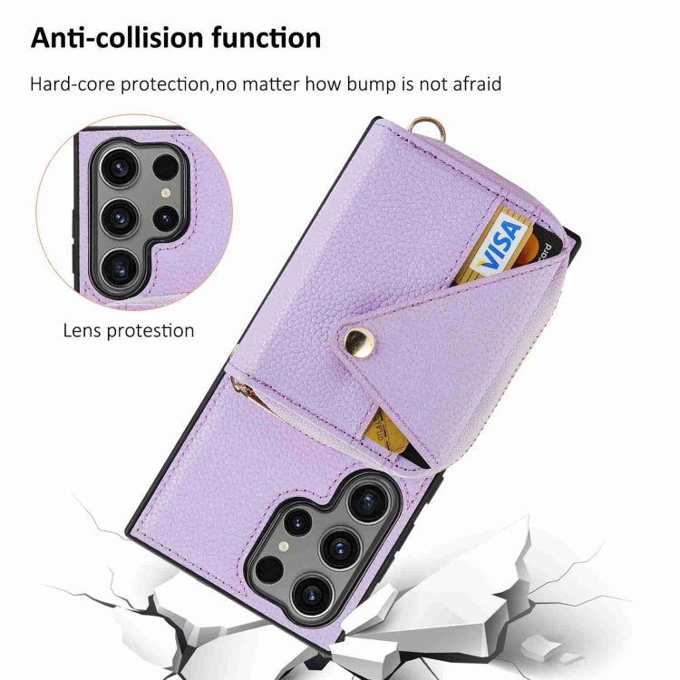 For Samsung Galaxy S24 Ultra 5G Crossbody Zipper Card Bag RFID Anti-theft Phone Case(Purple) - Galaxy S24 Ultra 5G Cases by PMC Jewellery | Online Shopping South Africa | PMC Jewellery | Buy Now Pay Later Mobicred