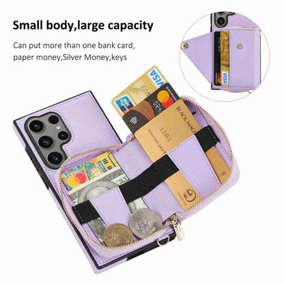 For Samsung Galaxy S24 Ultra 5G Crossbody Zipper Card Bag RFID Anti-theft Phone Case(Purple) - Galaxy S24 Ultra 5G Cases by PMC Jewellery | Online Shopping South Africa | PMC Jewellery | Buy Now Pay Later Mobicred