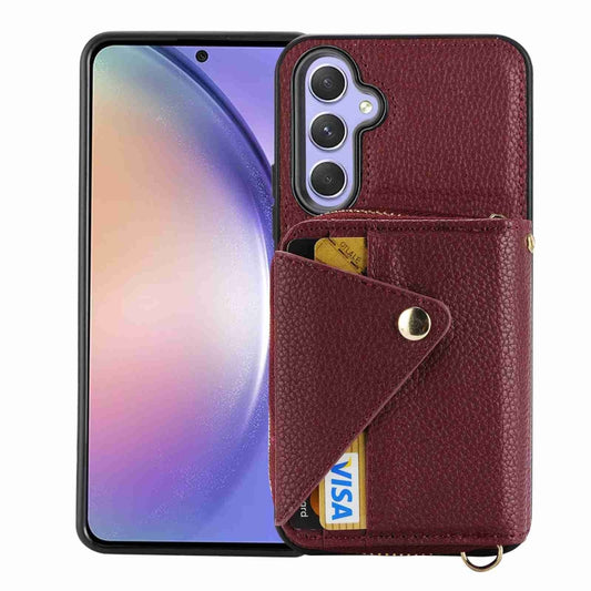 For Samsung Galaxy S24 5G Crossbody Zipper Card Bag RFID Anti-theft Phone Case(Wine Red) - Galaxy S24 5G Cases by PMC Jewellery | Online Shopping South Africa | PMC Jewellery | Buy Now Pay Later Mobicred