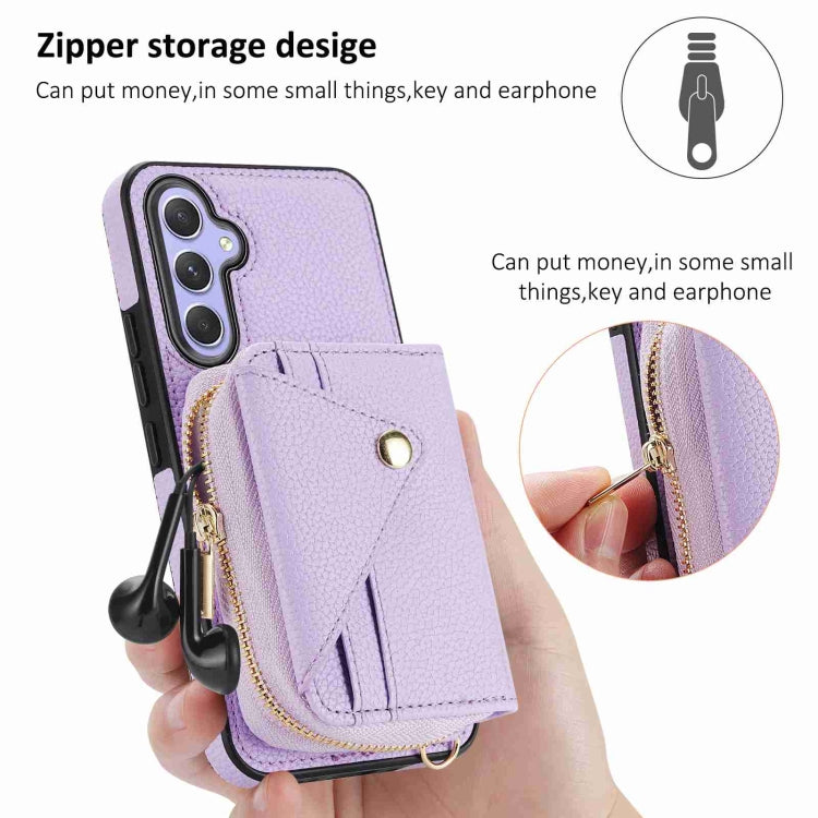 For Samsung Galaxy S24+ 5G Crossbody Zipper Card Bag RFID Anti-theft Phone Case(Purple) - Galaxy S24+ 5G Cases by PMC Jewellery | Online Shopping South Africa | PMC Jewellery | Buy Now Pay Later Mobicred