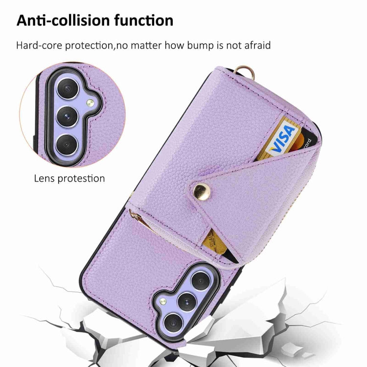 For Samsung Galaxy S24+ 5G Crossbody Zipper Card Bag RFID Anti-theft Phone Case(Purple) - Galaxy S24+ 5G Cases by PMC Jewellery | Online Shopping South Africa | PMC Jewellery | Buy Now Pay Later Mobicred