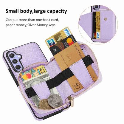 For Samsung Galaxy S24+ 5G Crossbody Zipper Card Bag RFID Anti-theft Phone Case(Purple) - Galaxy S24+ 5G Cases by PMC Jewellery | Online Shopping South Africa | PMC Jewellery | Buy Now Pay Later Mobicred