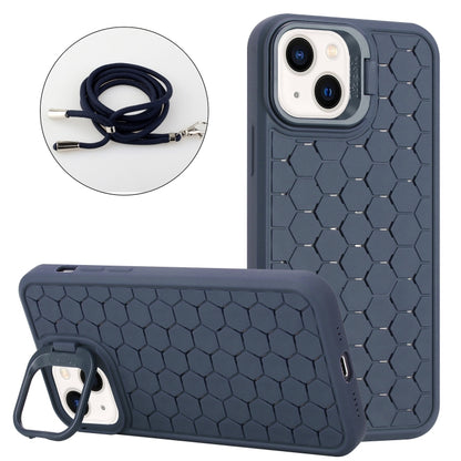 For iPhone 15 Honeycomb Radiating Lens Holder Magsafe Phone Case with Lanyard(Blue) - iPhone 15 Cases by PMC Jewellery | Online Shopping South Africa | PMC Jewellery