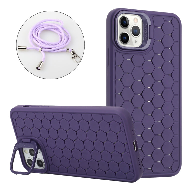 For iPhone 12 Pro Honeycomb Radiating Lens Holder Magsafe Phone Case with Lanyard(Purple) - iPhone 12 / 12 Pro Cases by PMC Jewellery | Online Shopping South Africa | PMC Jewellery