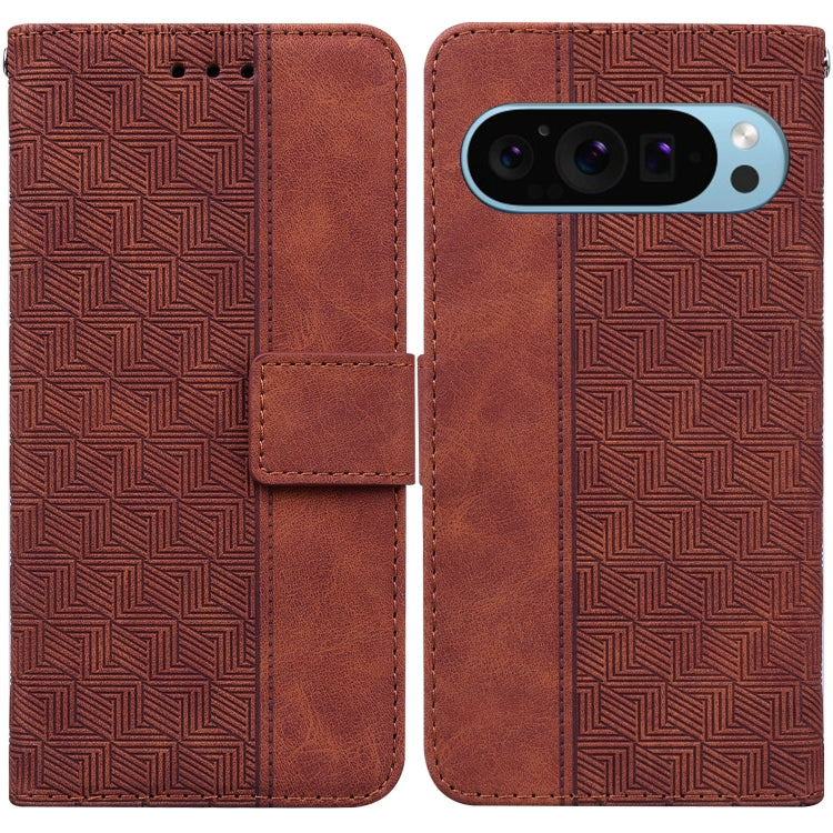 For Google Pixel 9 Geometric Embossed Leather Phone Case(Brown) - Google Cases by PMC Jewellery | Online Shopping South Africa | PMC Jewellery | Buy Now Pay Later Mobicred