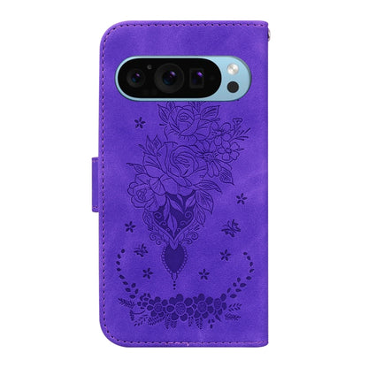 For Google Pixel 9 Pro Butterfly Rose Embossed Leather Phone Case(Purple) - Google Cases by PMC Jewellery | Online Shopping South Africa | PMC Jewellery | Buy Now Pay Later Mobicred