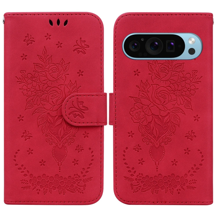 For Google Pixel 9 Butterfly Rose Embossed Leather Phone Case(Red) - Google Cases by PMC TechLife | Online Shopping South Africa | PMC TechLife | Buy Now Pay Later Mobicred
