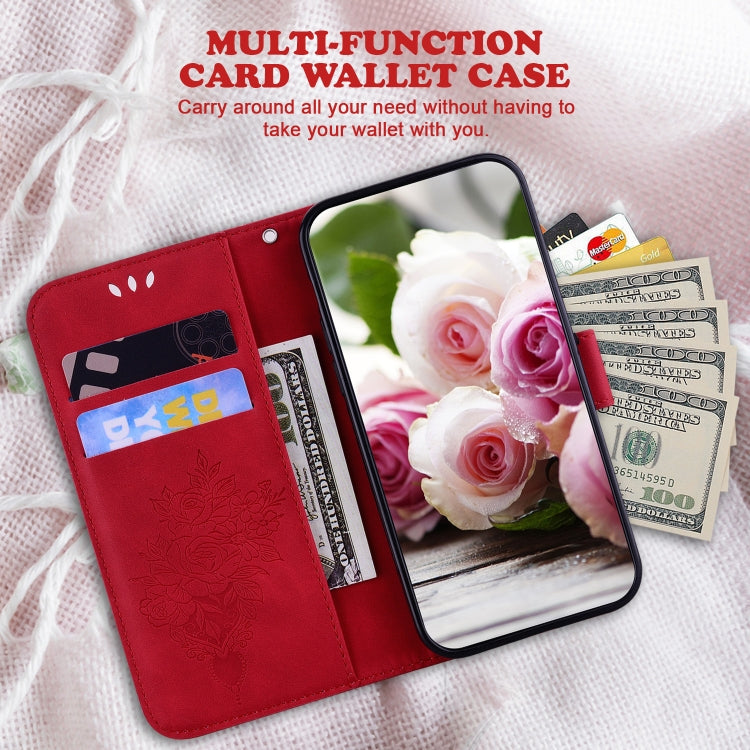 For Google Pixel 9 Butterfly Rose Embossed Leather Phone Case(Red) - Google Cases by PMC TechLife | Online Shopping South Africa | PMC TechLife | Buy Now Pay Later Mobicred