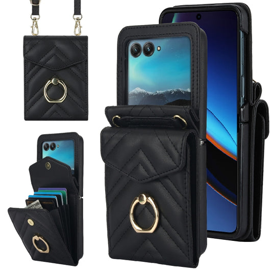 For Motorola Razr 40 Ultra / Razr 2023 V-shaped RFID Card Slot Phone Case with Ring Holder(Black) - Motorola Cases by PMC Jewellery | Online Shopping South Africa | PMC Jewellery | Buy Now Pay Later Mobicred