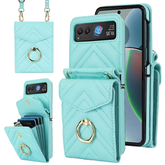 For Motorola Razr 40 V-shaped RFID Card Slot Phone Case with Ring Holder(Green) - Motorola Cases by PMC Jewellery | Online Shopping South Africa | PMC Jewellery | Buy Now Pay Later Mobicred