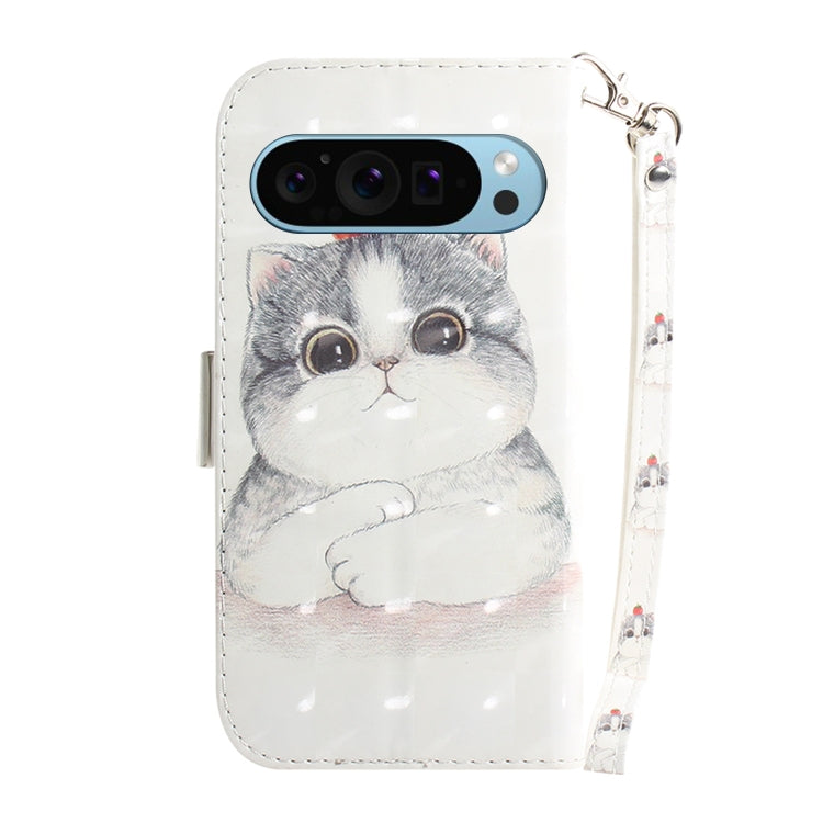 For Google Pixel 9 Pro 3D Colored Horizontal Flip Leather Phone Case(Cute Cat) - Google Cases by PMC Jewellery | Online Shopping South Africa | PMC Jewellery | Buy Now Pay Later Mobicred