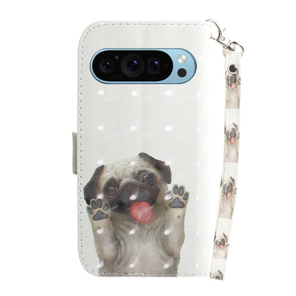 For Google Pixel 9 3D Colored Horizontal Flip Leather Phone Case(Pug) - Google Cases by PMC Jewellery | Online Shopping South Africa | PMC Jewellery | Buy Now Pay Later Mobicred