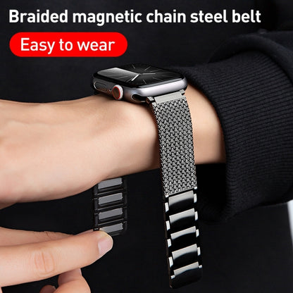 For Apple Watch Series 5 44mm Magnetic Clasp Braided Chain Stainless Steel Watch Band(Silver) - Watch Bands by PMC Jewellery | Online Shopping South Africa | PMC Jewellery