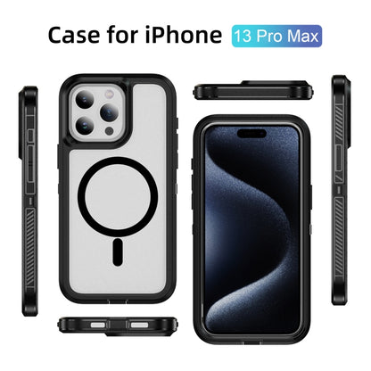 For iPhone 13 Pro Max Guard Magsafe Magnetic Ring Matte Phone Case(Black+Transparent) - iPhone 13 Pro Max Cases by PMC Jewellery | Online Shopping South Africa | PMC Jewellery