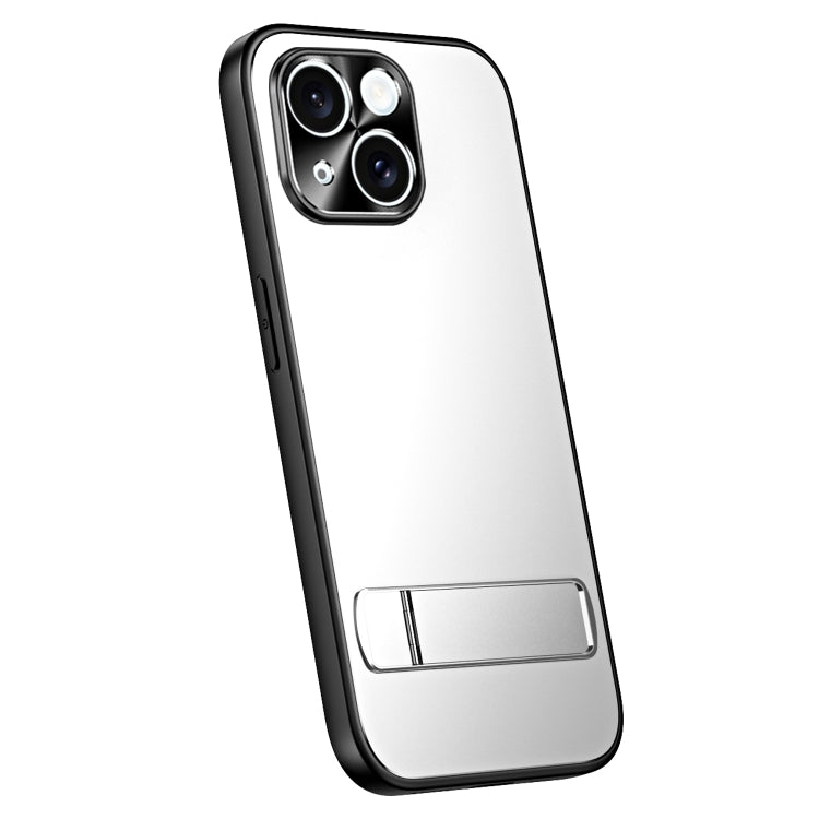For iPhone 15 R-JUST RJ-61 Electroplating Frosted TPU + PC Phone Case with Holder(Silver) - iPhone 15 Cases by R-JUST | Online Shopping South Africa | PMC TechLife | Buy Now Pay Later Mobicred