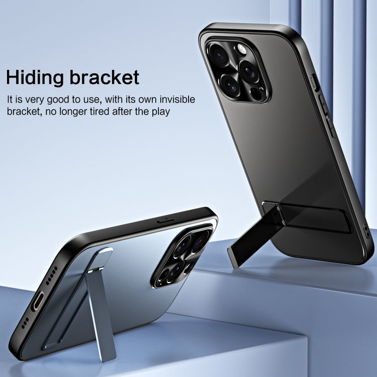 For iPhone 14 Plus R-JUST RJ-61 Electroplating Frosted TPU + PC Phone Case with Holder(Grey) - iPhone 14 Plus Cases by R-JUST | Online Shopping South Africa | PMC TechLife | Buy Now Pay Later Mobicred