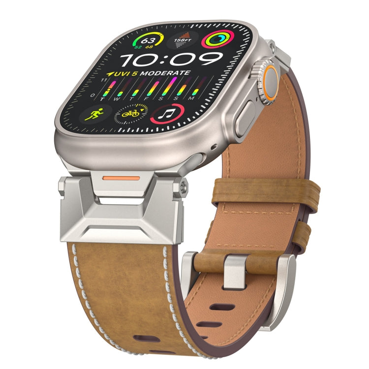 For Apple Watch Ultra 2 49mm Mecha Style Leather Watch Band(Light Brown) - Watch Bands by PMC Jewellery | Online Shopping South Africa | PMC Jewellery