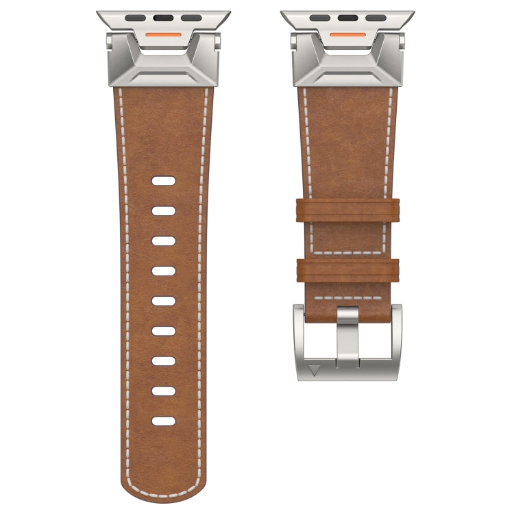 For Apple Watch Series 9 45mm Mecha Style Leather Watch Band(Dark Brown) - Watch Bands by PMC Jewellery | Online Shopping South Africa | PMC Jewellery