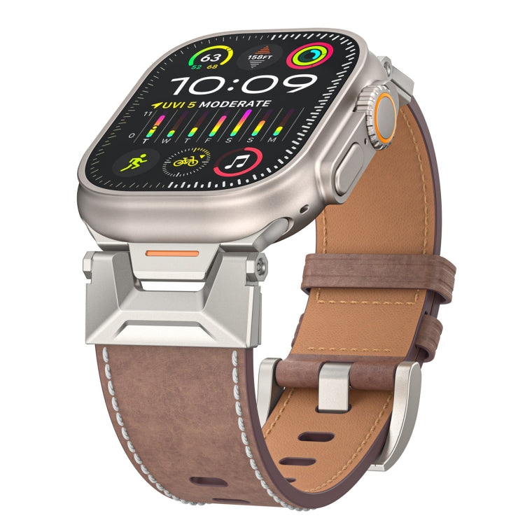 For Apple Watch Ultra 49mm Mecha Style Leather Watch Band(Coffee Oil Wax) - Watch Bands by PMC Jewellery | Online Shopping South Africa | PMC Jewellery