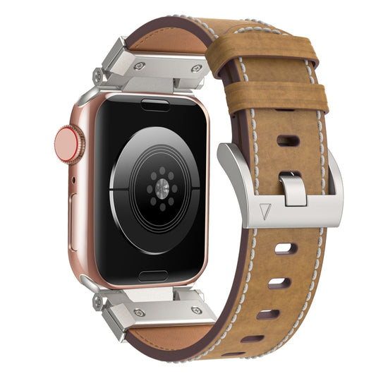 For Apple Watch SE 44mm Mecha Style Leather Watch Band(Light Brown) - Watch Bands by PMC Jewellery | Online Shopping South Africa | PMC Jewellery