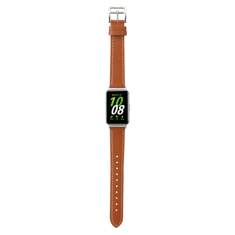 For Samsung Galaxy Fit 3 Sewing Thread Genuine Leather Watch Band(Brown) - Watch Bands by PMC Jewellery | Online Shopping South Africa | PMC Jewellery