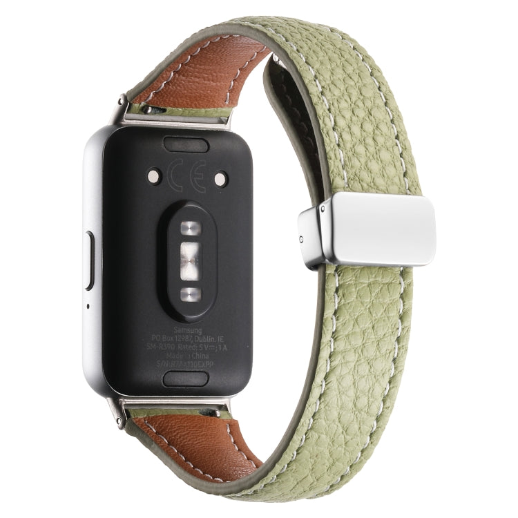 For Samsung Galaxy Fit 3 Litchi Texture Magnetic Buckle Slim Leather Watch Band(Avocado Green) - Watch Bands by PMC Jewellery | Online Shopping South Africa | PMC Jewellery