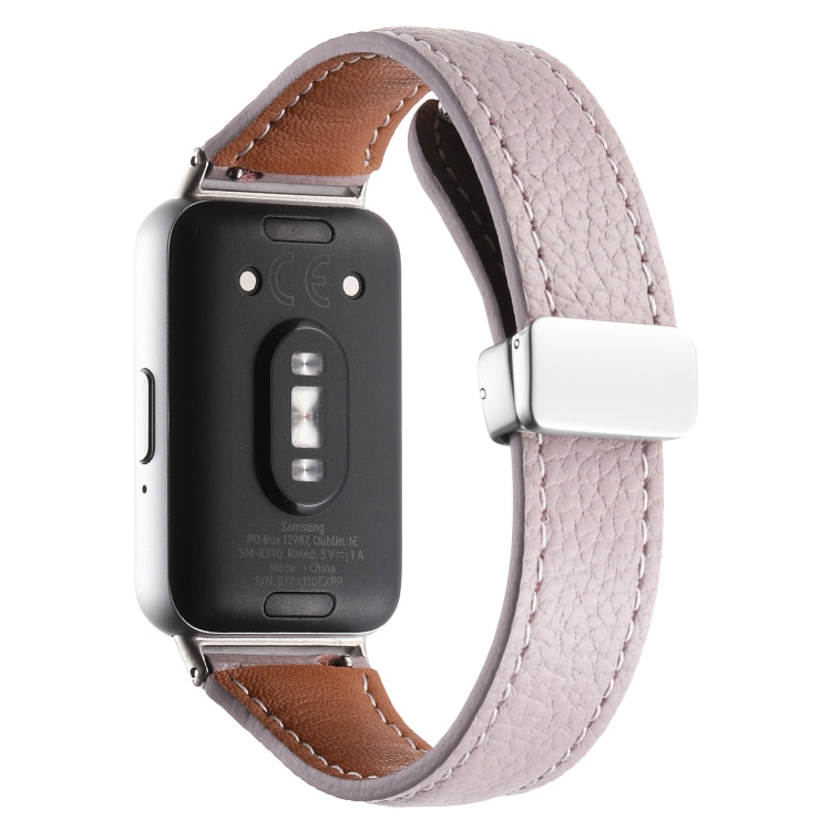 For Samsung Galaxy Fit 3 Litchi Texture Magnetic Buckle Slim Leather Watch Band(Purple) - Watch Bands by PMC Jewellery | Online Shopping South Africa | PMC Jewellery