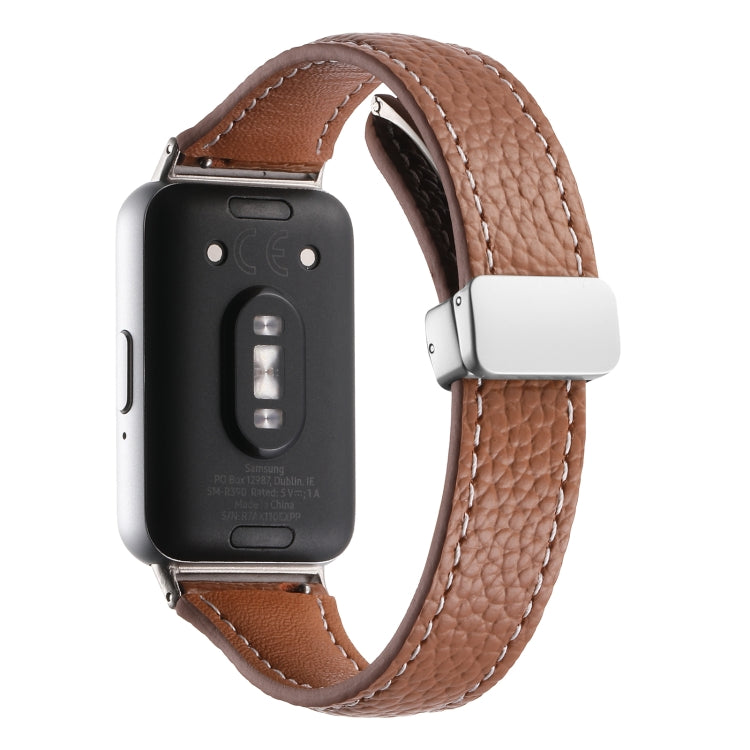 For Samsung Galaxy Fit 3 Litchi Texture Magnetic Buckle Slim Leather Watch Band(Brown) - Watch Bands by PMC Jewellery | Online Shopping South Africa | PMC Jewellery