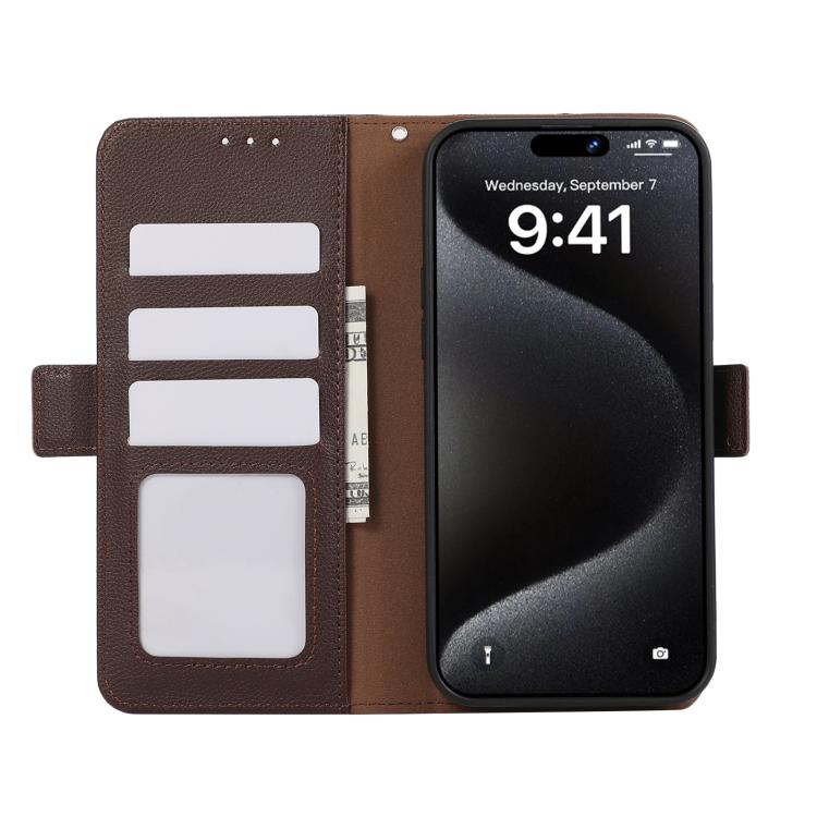 For iPhone 17 Pro ABEEL Side-Magnetic Litchi Pattern Leather RFID Phone Case(Brown) - free shipping - PMc TechLife - Order now!