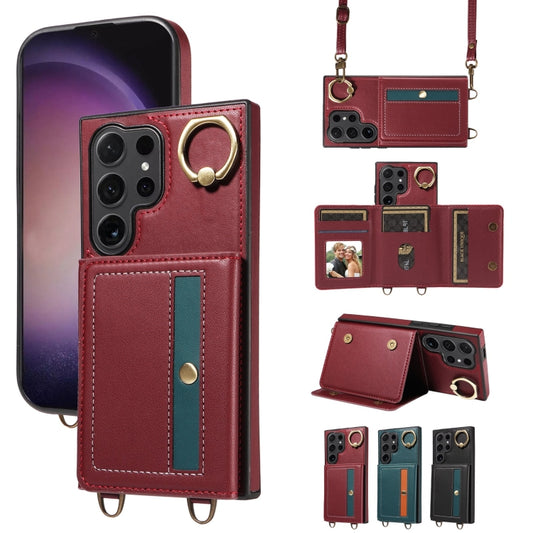 For Samsung Galaxy S24 Ultra 5G Crossbodys Wallet Bag Ring Holder Leather Phone Case(Red) - Galaxy S24 Ultra 5G Cases by PMC Jewellery | Online Shopping South Africa | PMC Jewellery | Buy Now Pay Later Mobicred