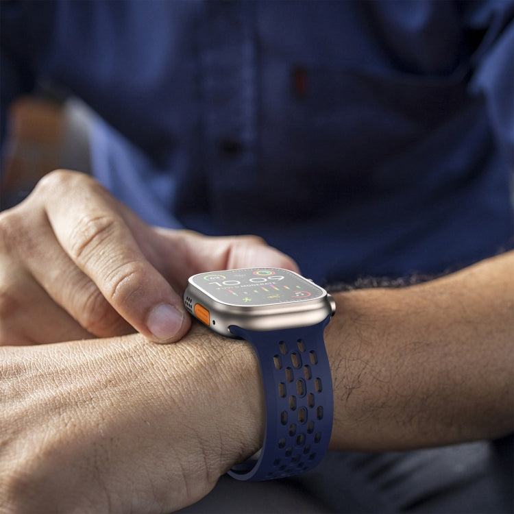 For Apple Watch Series 5 44mm Oval Holes Fluororubber Watch Band(Midnight Blue) - Watch Bands by PMC Jewellery | Online Shopping South Africa | PMC Jewellery