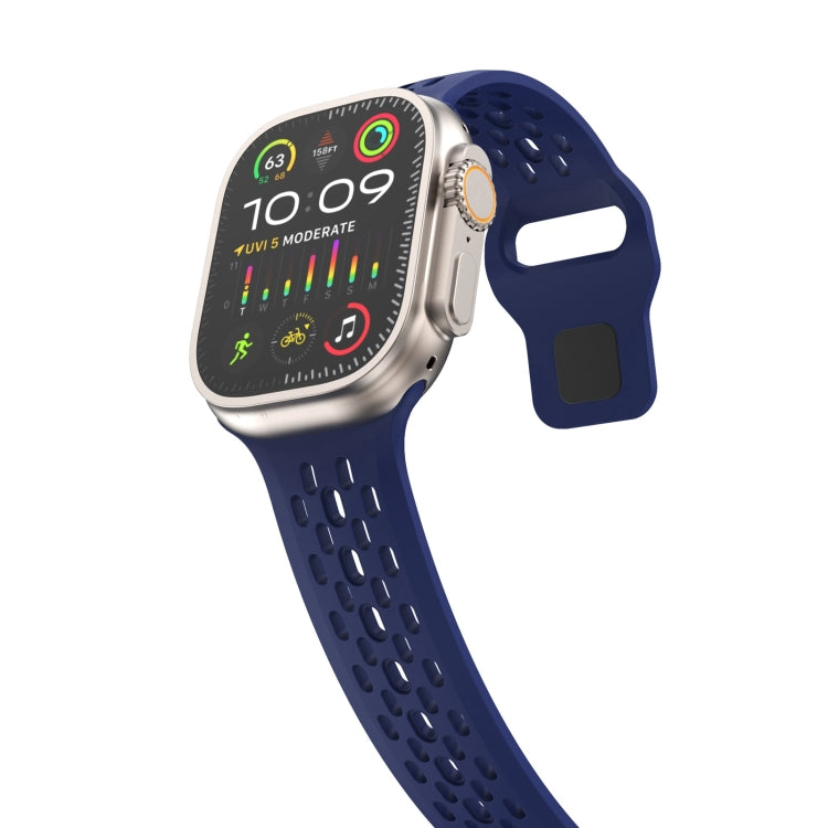 For Apple Watch Series 5 44mm Oval Holes Fluororubber Watch Band(Midnight Blue) - Watch Bands by PMC Jewellery | Online Shopping South Africa | PMC Jewellery