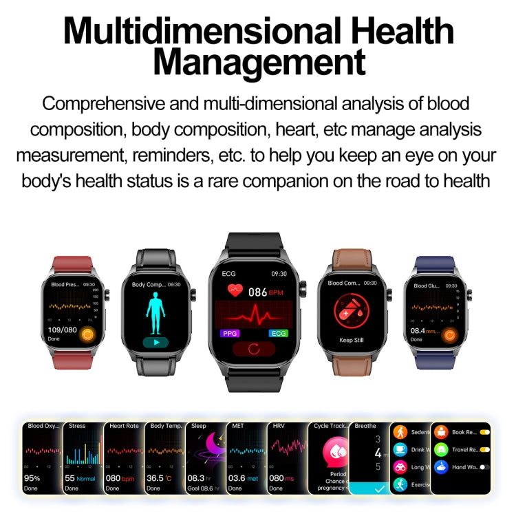 ET580 2.04 inch AMOLED Screen Sports Smart Watch Support Bluethooth Call /  ECG Function(Blue Silicone Band) - Smart Watches by PMC TechLife | Online Shopping South Africa | PMC TechLife