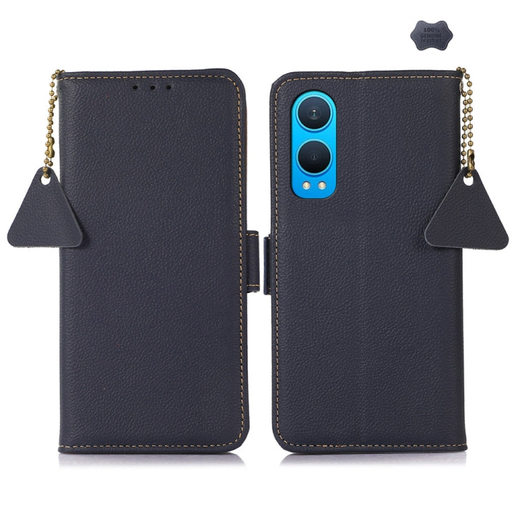 For OnePlus CE4 Lite Side-Magnetic TJ Genuine Leather RFID Phone Case(Blue) - OnePlus Cases by PMC TechLife | Online Shopping South Africa | PMC TechLife | Buy Now Pay Later Mobicred