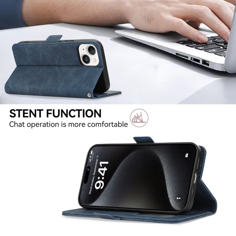 For iPhone 16 ABEEL Frosted Magnetic RFID Leather Phone Case(Blue) - iPhone 16 Cases by PMC TechLife | Online Shopping South Africa | PMC TechLife | Buy Now Pay Later Mobicred