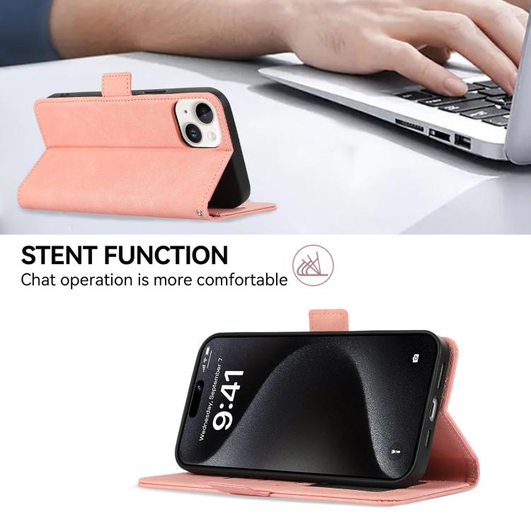 For iPhone 16e ABEEL Frosted Magnetic RFID Leather Phone Case(Pink) - iPhone 16e Cases by PMC TechLife | Online Shopping South Africa | PMC TechLife | Buy Now Pay Later Mobicred