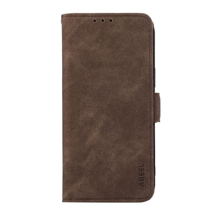 For iPhone 16e ABEEL Frosted Magnetic RFID Leather Phone Case(Brown) - iPhone 16e Cases by PMC TechLife | Online Shopping South Africa | PMC TechLife | Buy Now Pay Later Mobicred