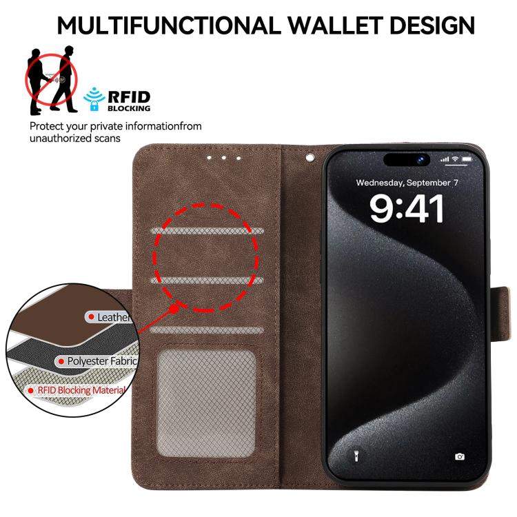 For iPhone 16e ABEEL Frosted Magnetic RFID Leather Phone Case(Brown) - iPhone 16e Cases by PMC TechLife | Online Shopping South Africa | PMC TechLife | Buy Now Pay Later Mobicred